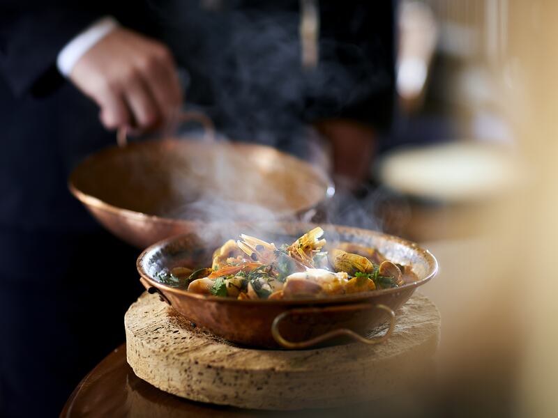 The unique cataplana is a true symbol of the Algarve’s culinary tradition. Dish available at Adega restaurant.