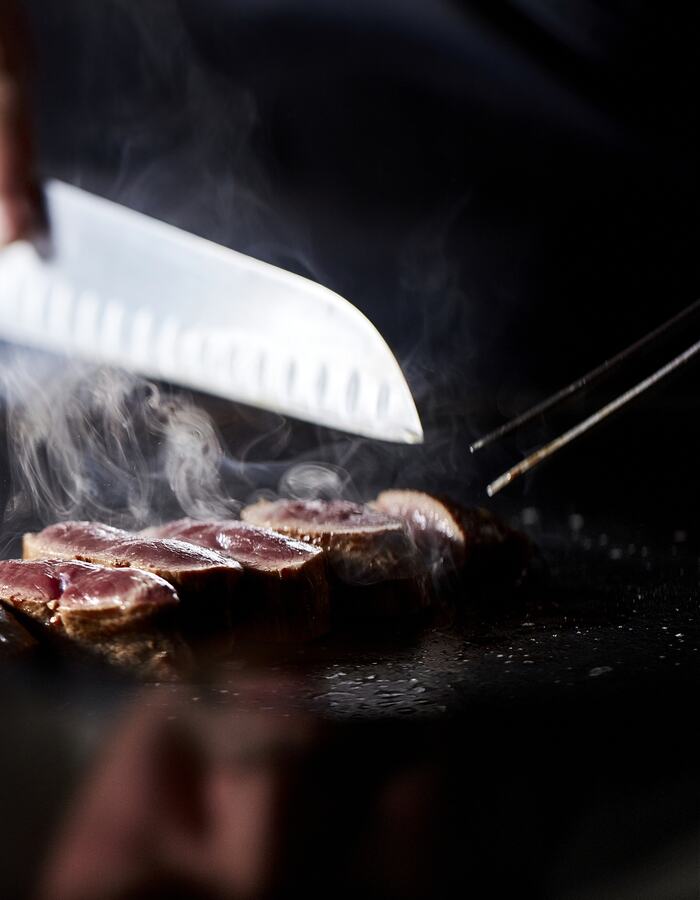 Show Cooking Knife Closeup Mizu Restaurant 