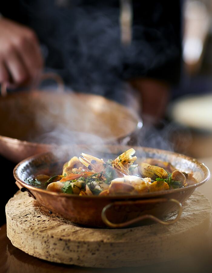 The unique cataplana is a true symbol of the Algarve’s culinary tradition. Dish available at Adega restaurant.